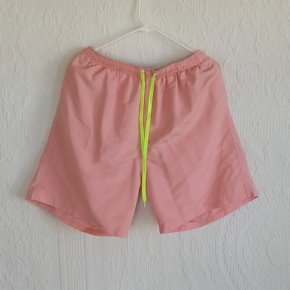 Neon Pink Swim Shorts Yellow Drawstring Beach Resort XL Board Shorts Water Fun